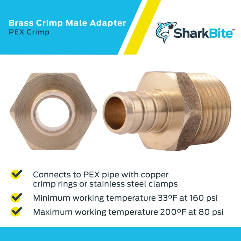 SharkBite 1/2 Inch Crimp MNPT Male Adapter, Pack of 10, Brass Plumbing Fitting, PEX Pipe, Copper, UC120LFA10 - Image 4